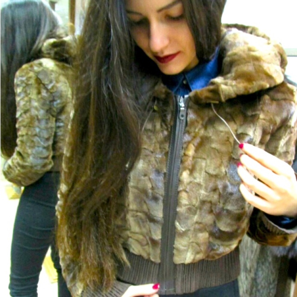 MINK sheared mink crop jacket made in Greece and features Large Hood